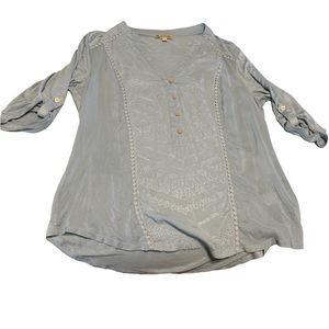 Democracy light blue top. Size small. Button on sleeve.